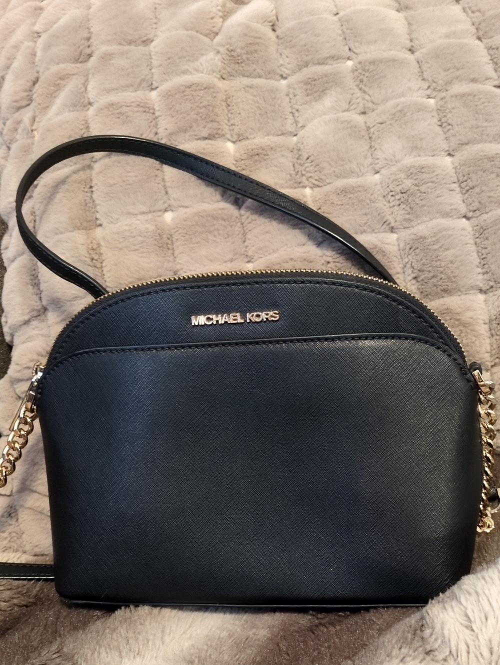 Michael Kors Black Saffiano Dome Crossbody with Gold Hardware